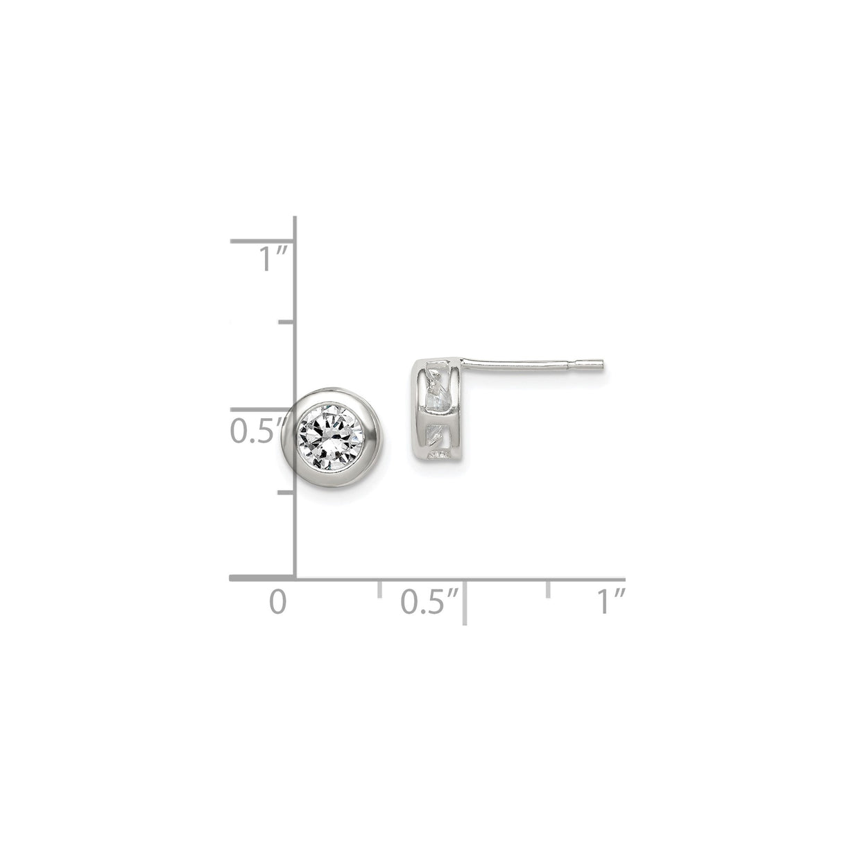 Sterling Silver Stud Earrings with Round Bezel Set Cubic Zirconia, Minimalist Modern Design