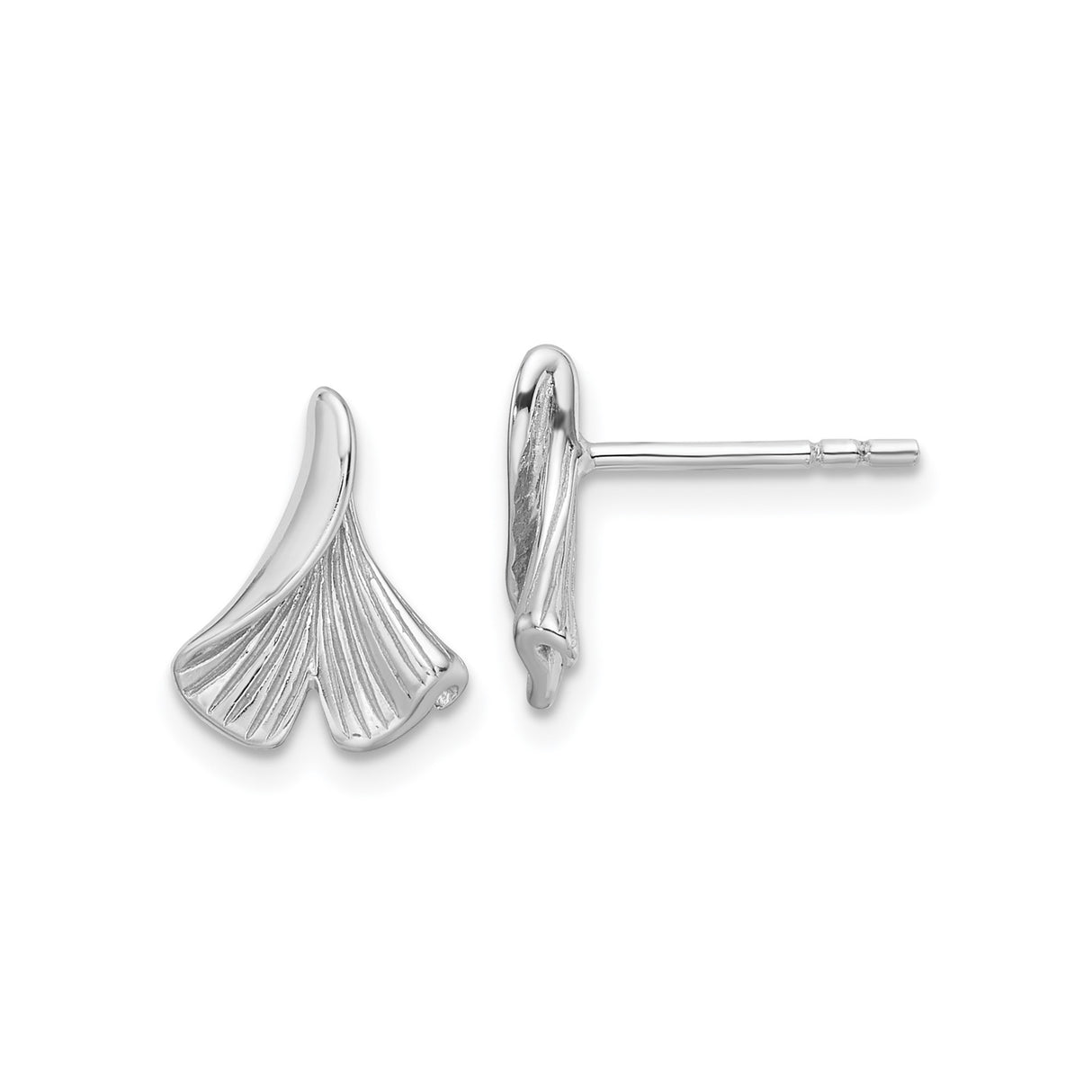 Sterling Silver Ginkgo Leaf Stud Earrings, Botanical Nature Motif, Symbol of Resilience and Hope