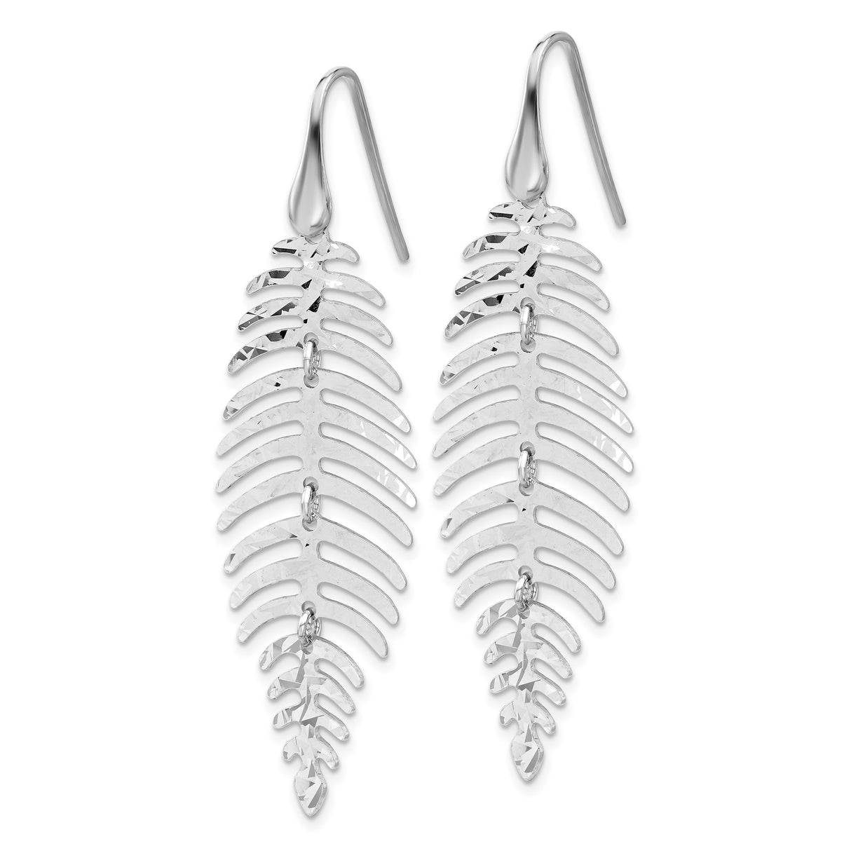 Sterling Silver Dangle Earrings, Hammered Layered Leaf and Feather Design, Boho Nature-Inspired Style