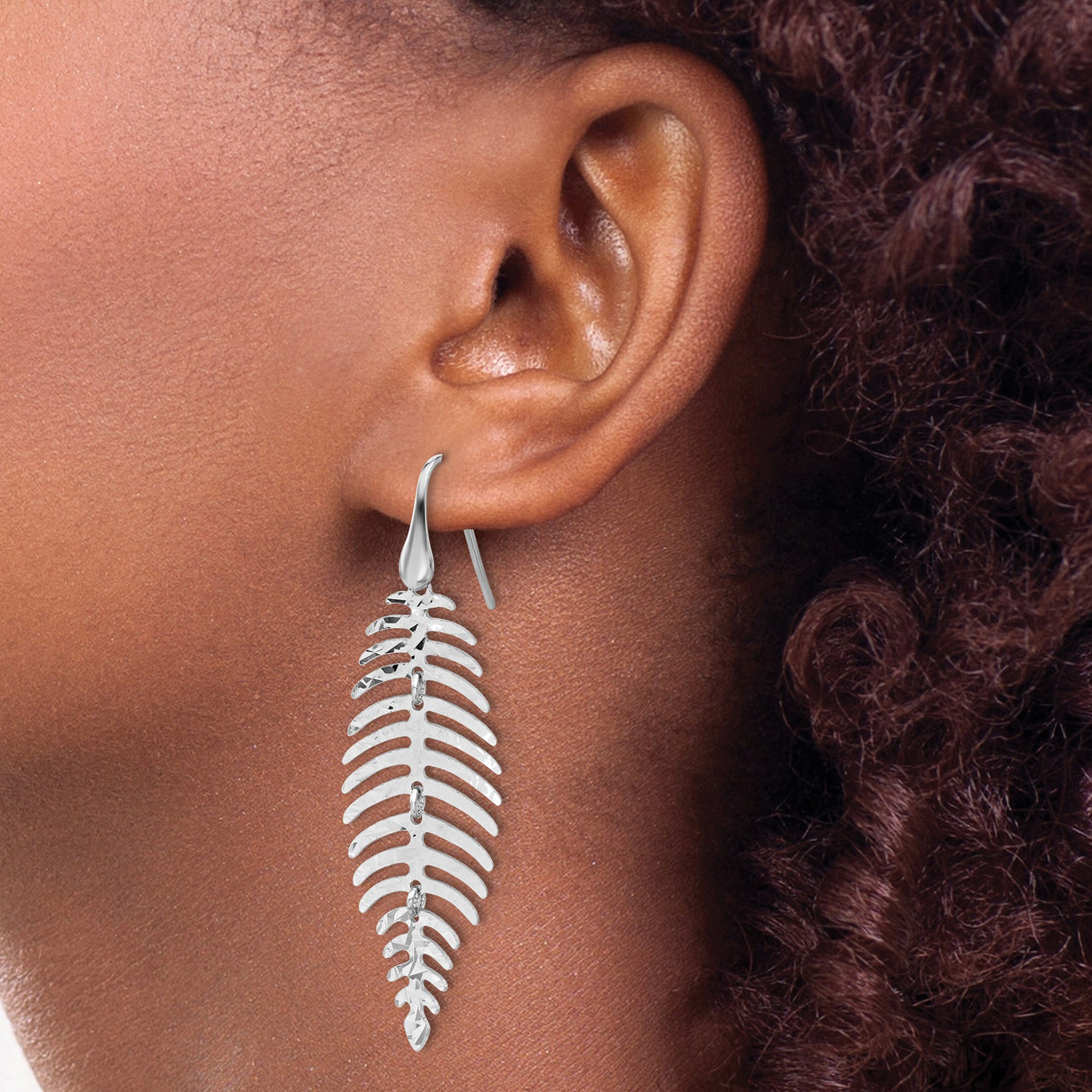Sterling Silver Dangle Earrings, Hammered Layered Leaf and Feather Design, Boho Nature-Inspired Style