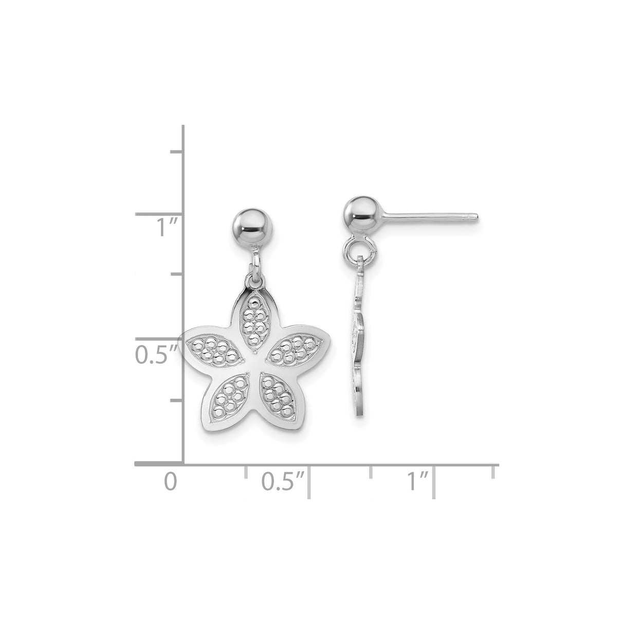Sterling Silver Flower Dangle Earrings with Five Petal Floral Design and Beaded Accents