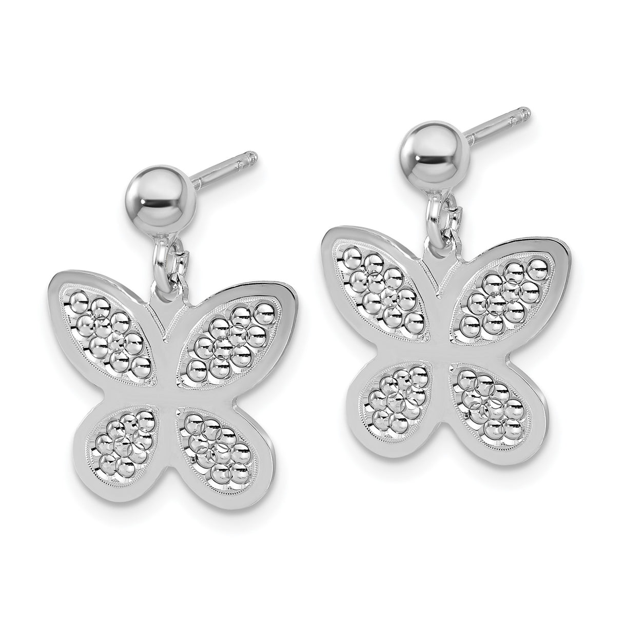 Sterling Silver Butterfly Stud Earrings with Textured Wings and Polished Finish