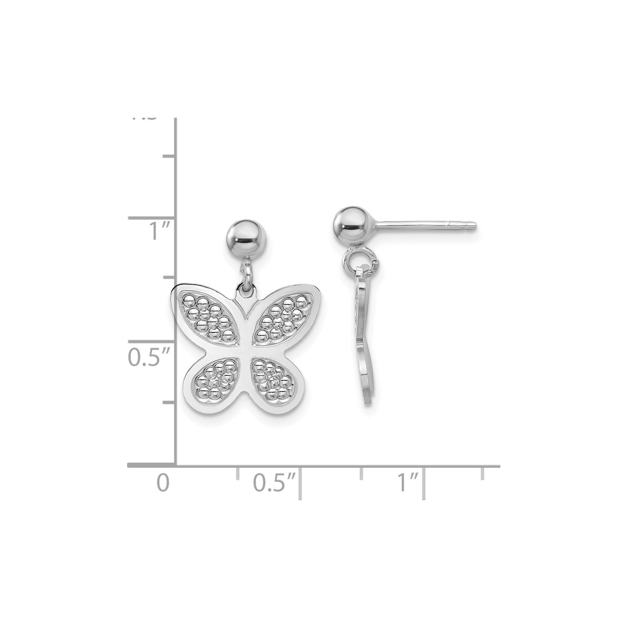 Sterling Silver Butterfly Stud Earrings with Textured Wings and Polished Finish