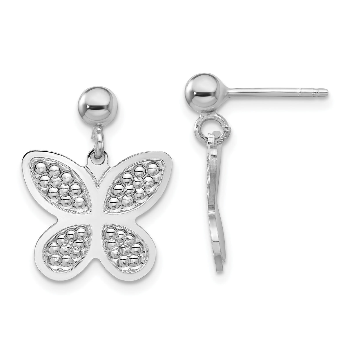 Sterling Silver Butterfly Stud Earrings with Textured Wings and Polished Finish