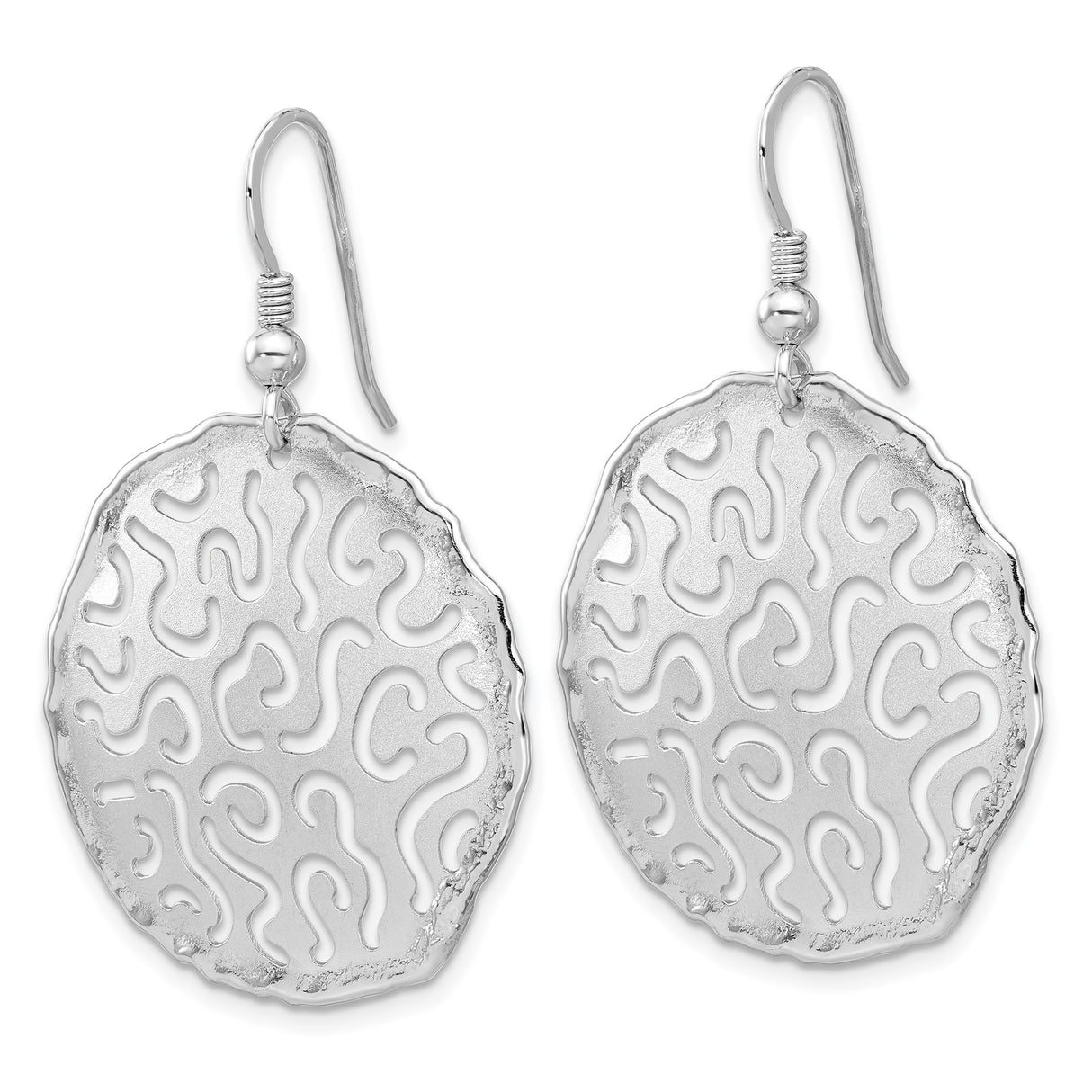 Sterling Silver Dangle Earrings with Round Abstract Cutout Design and Textured Rim