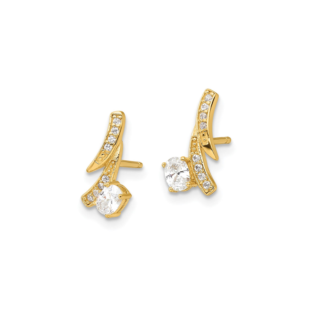 Sterling Silver Curved Stud Earrings with Cubic Zirconia Accents, Contemporary Lightweight Design