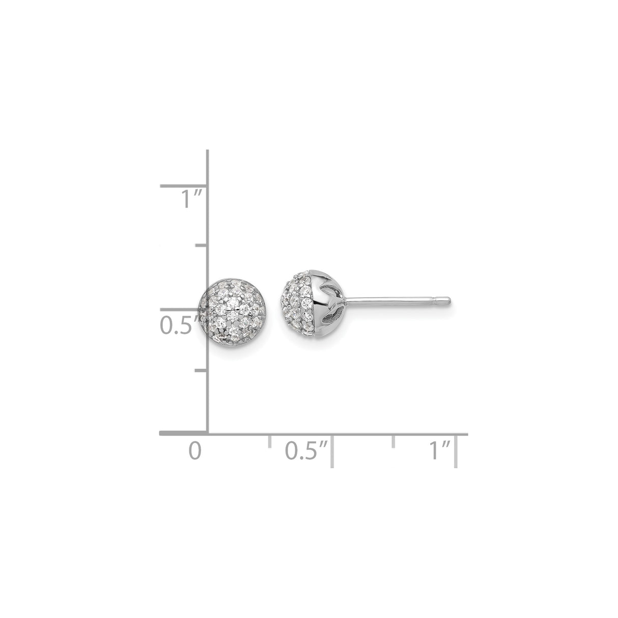 Sterling Silver Dome Stud Earrings with Pave-Set Cubic Zirconia, Lightweight Round Design