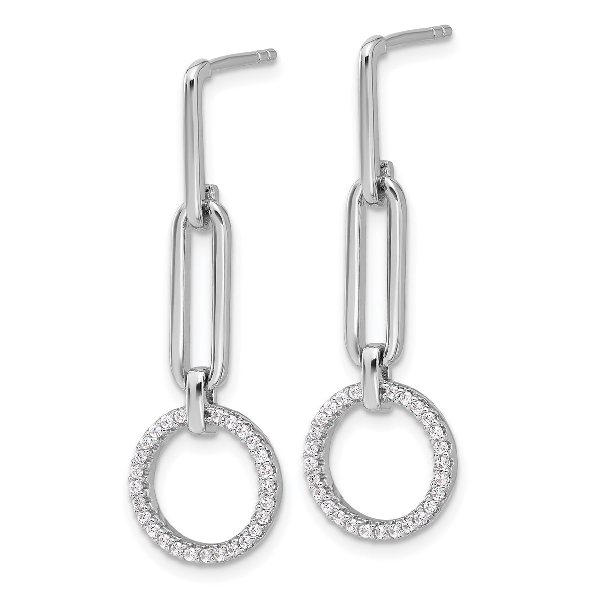 Sterling Silver Dangle Earrings with Cubic Zirconia, Paperclip Chain and Open Circle Design