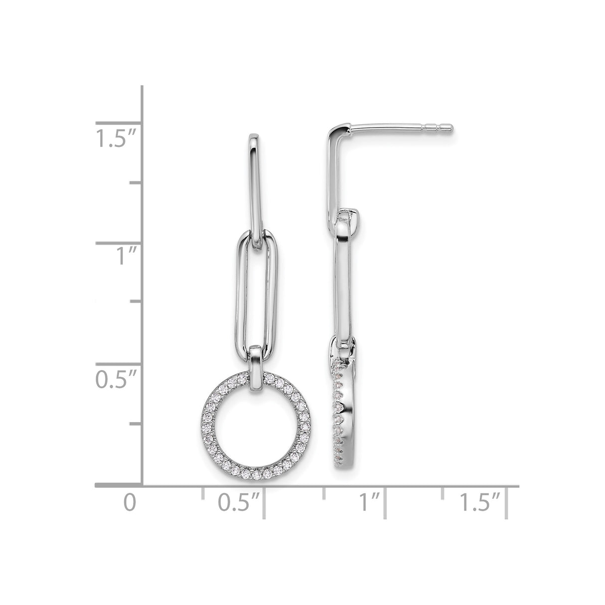 Sterling Silver Dangle Earrings with Cubic Zirconia, Paperclip Chain and Open Circle Design