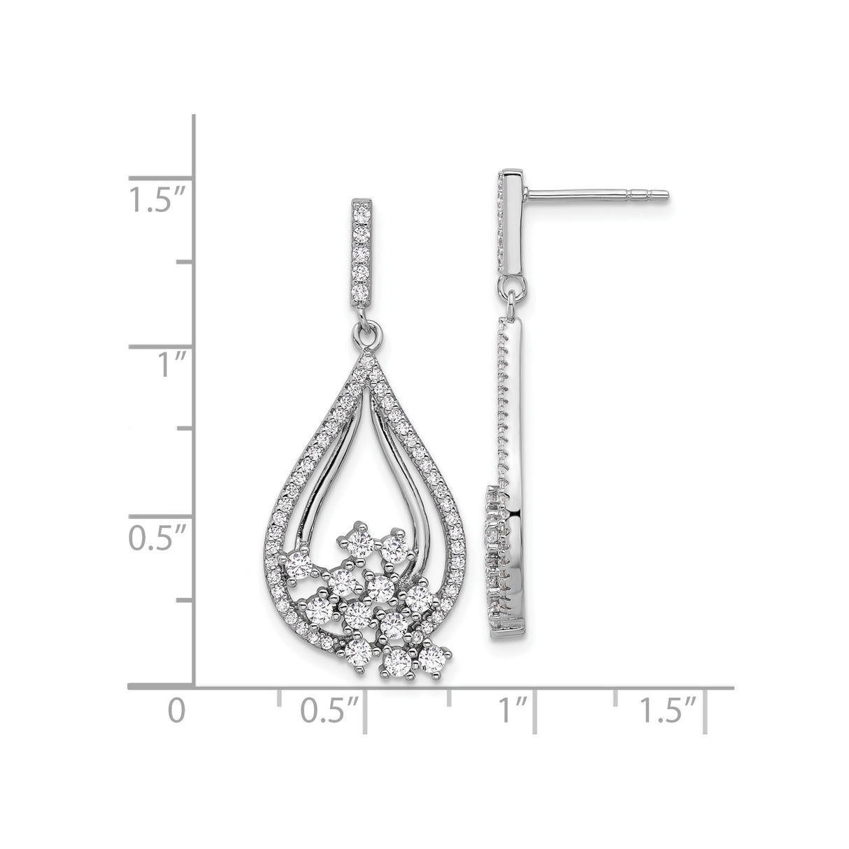 Sterling Silver Teardrop Dangle Earrings with Cubic Zirconia Flower Cluster Accents