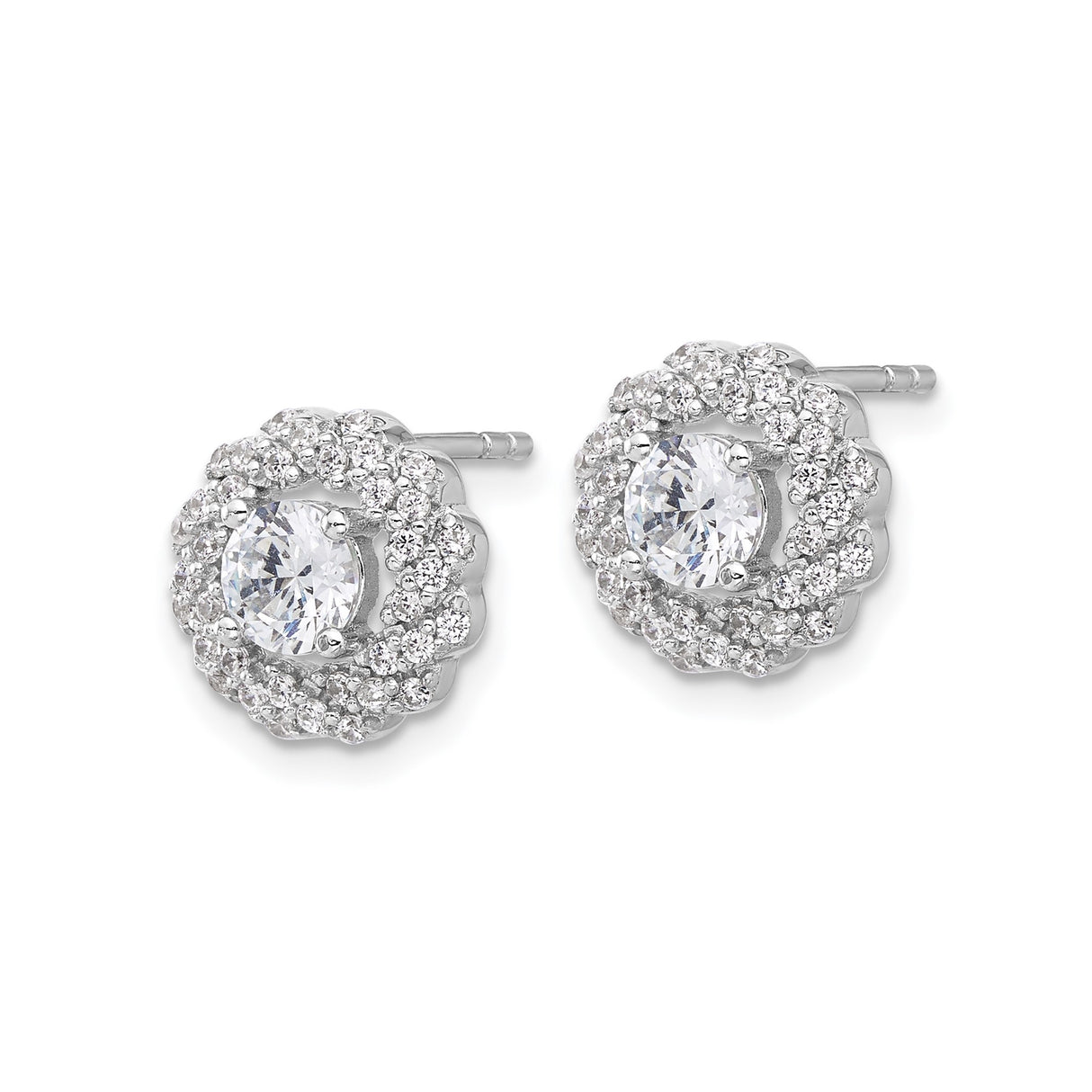 Sterling Silver Stud Earrings with Cubic Zirconia and Twisted Halo Floral Design
