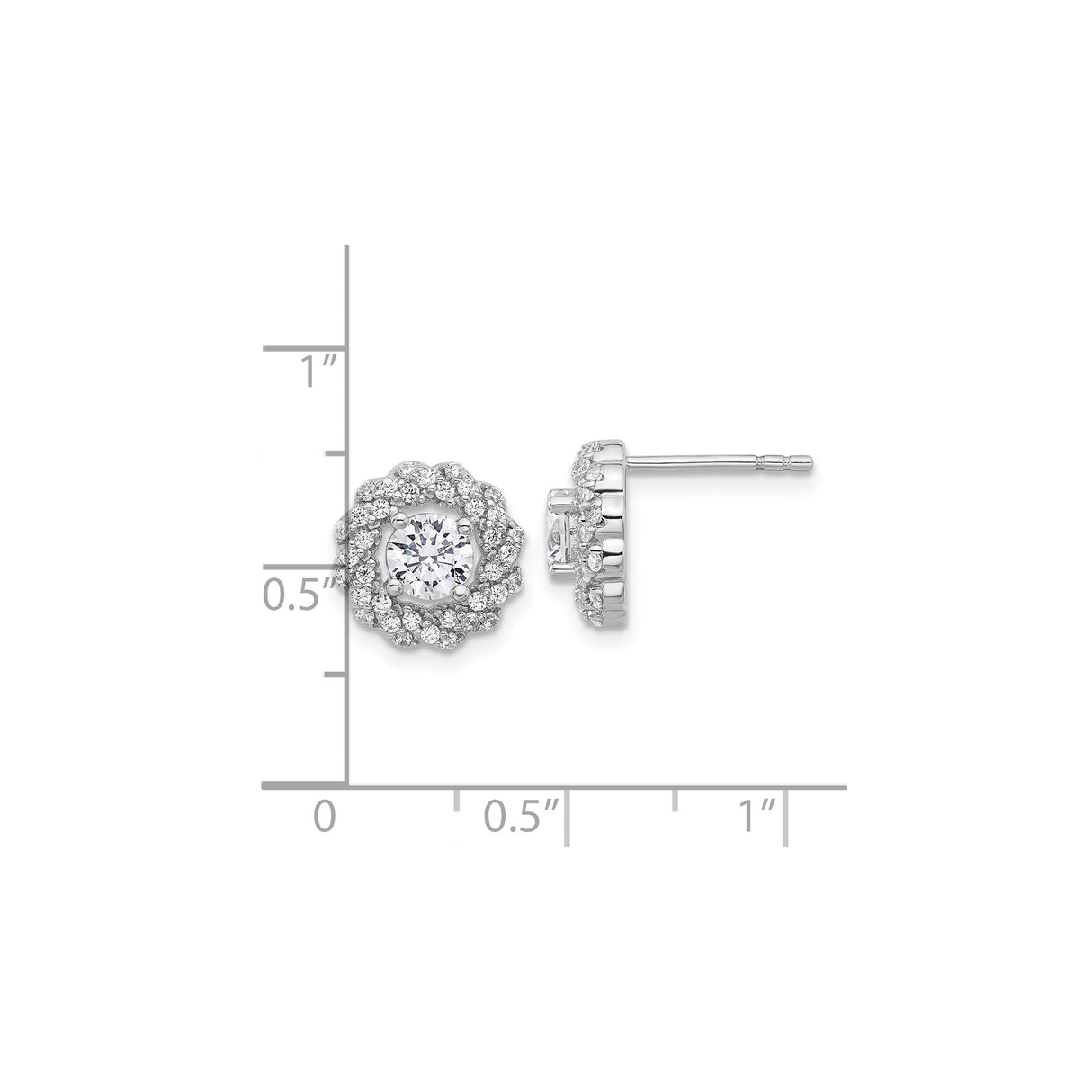 Sterling Silver Stud Earrings with Cubic Zirconia and Twisted Halo Floral Design