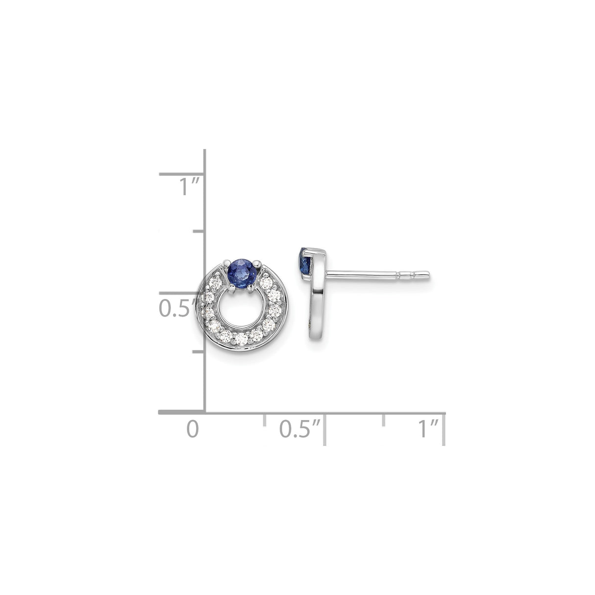 Sterling Silver Stud Earrings with Blue Sapphire and Cubic Zirconia Halo Circle Design