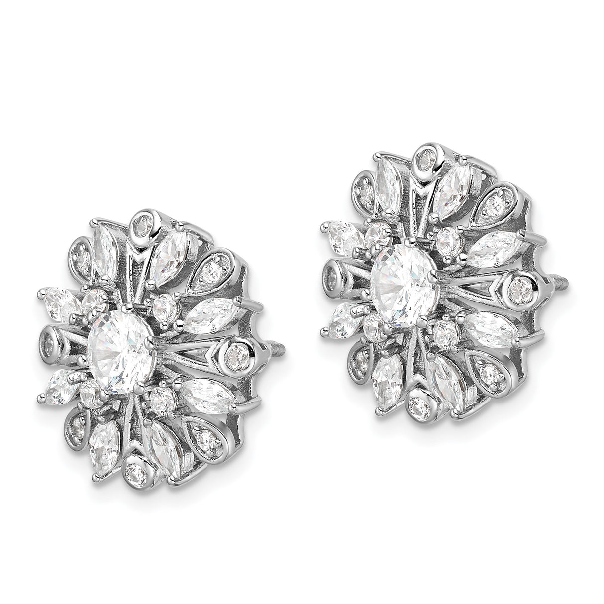 Sterling Silver Snowflake Stud Earrings with Cubic Zirconia, Marquise and Teardrop Accents
