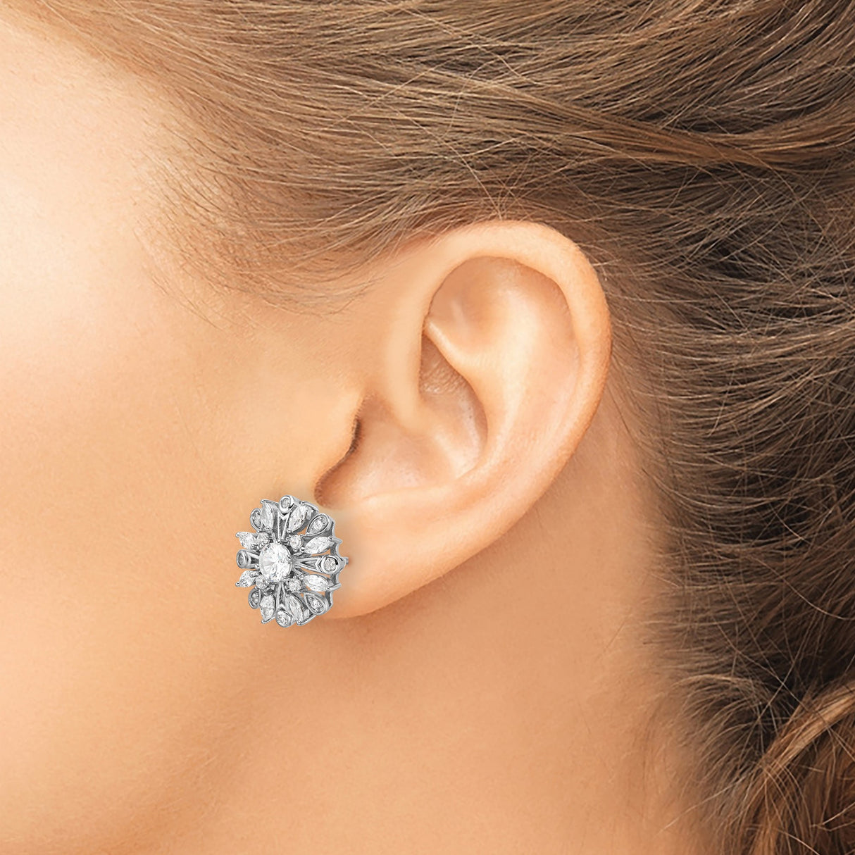 Sterling Silver Snowflake Stud Earrings with Cubic Zirconia, Marquise and Teardrop Accents