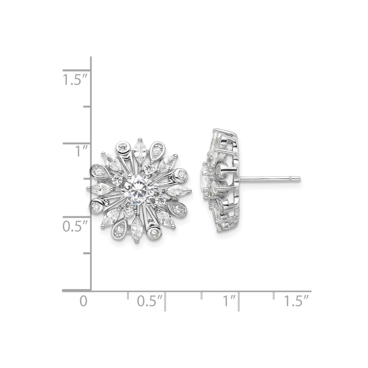 Sterling Silver Snowflake Stud Earrings with Cubic Zirconia, Marquise and Teardrop Accents