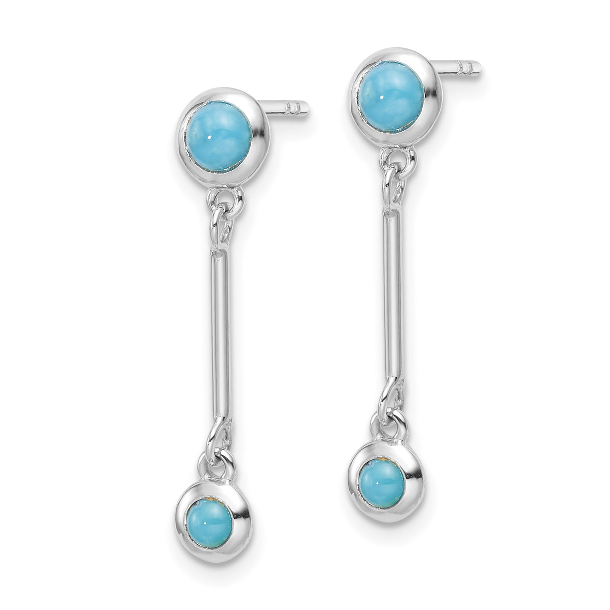 Sterling Silver Dangle Earrings with Turquoise, Long Linear Drop, Modern Minimalist Style