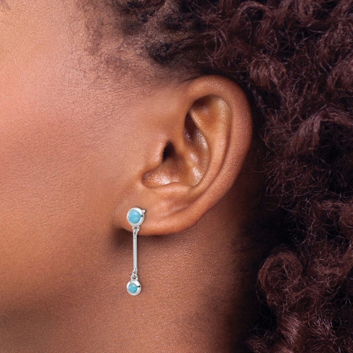 Sterling Silver Dangle Earrings with Turquoise, Long Linear Drop, Modern Minimalist Style