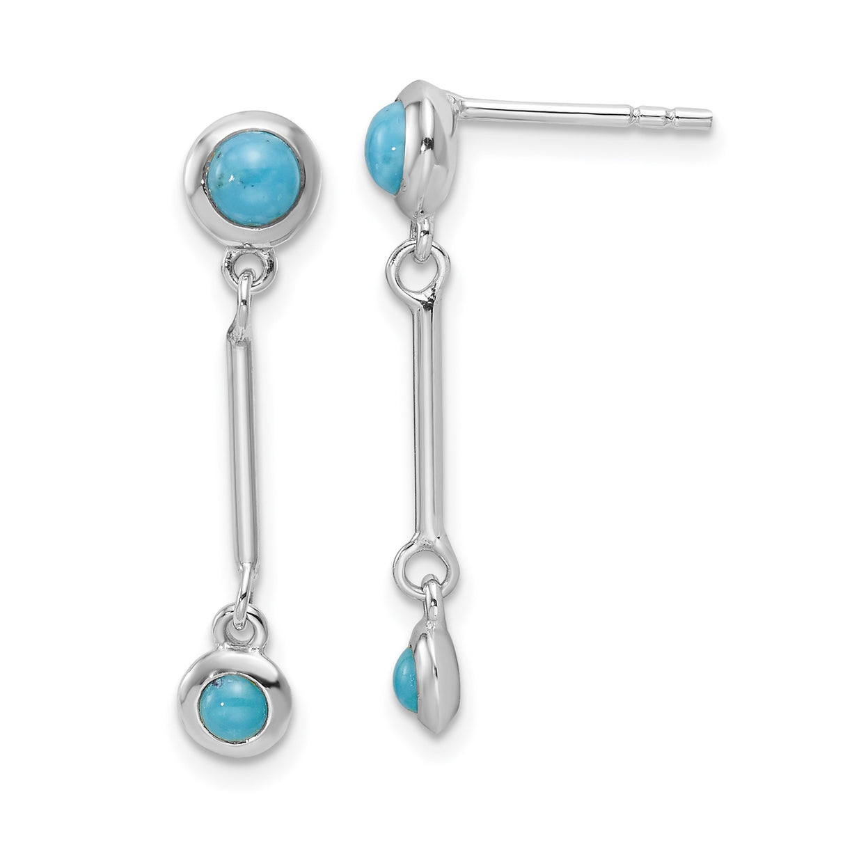 Sterling Silver Dangle Earrings with Turquoise, Long Linear Drop, Modern Minimalist Style