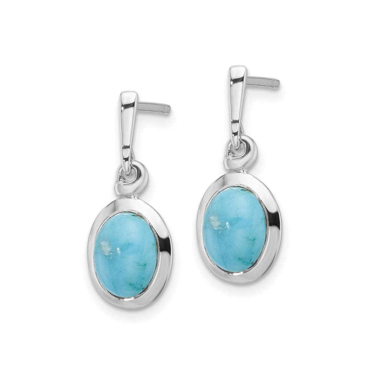 Sterling Silver Dangle Earrings with Turquoise Oval Gemstone, Bezel Setting, Boho Style for Women