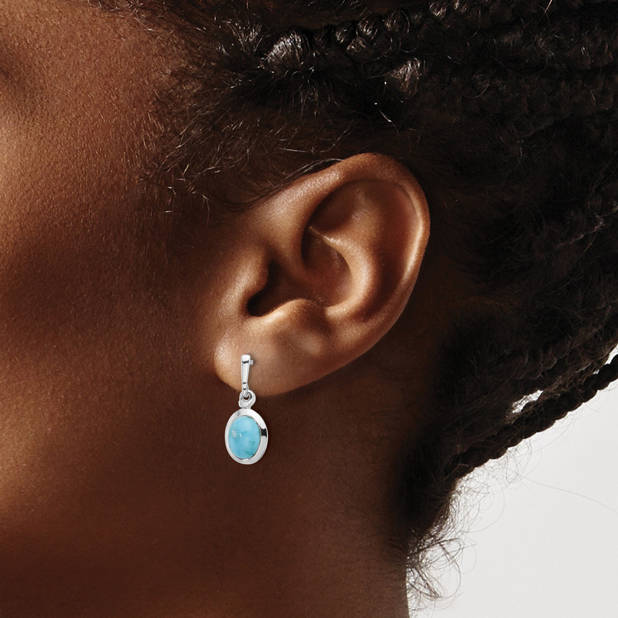 Sterling Silver Dangle Earrings with Turquoise Oval Gemstone, Bezel Setting, Boho Style for Women