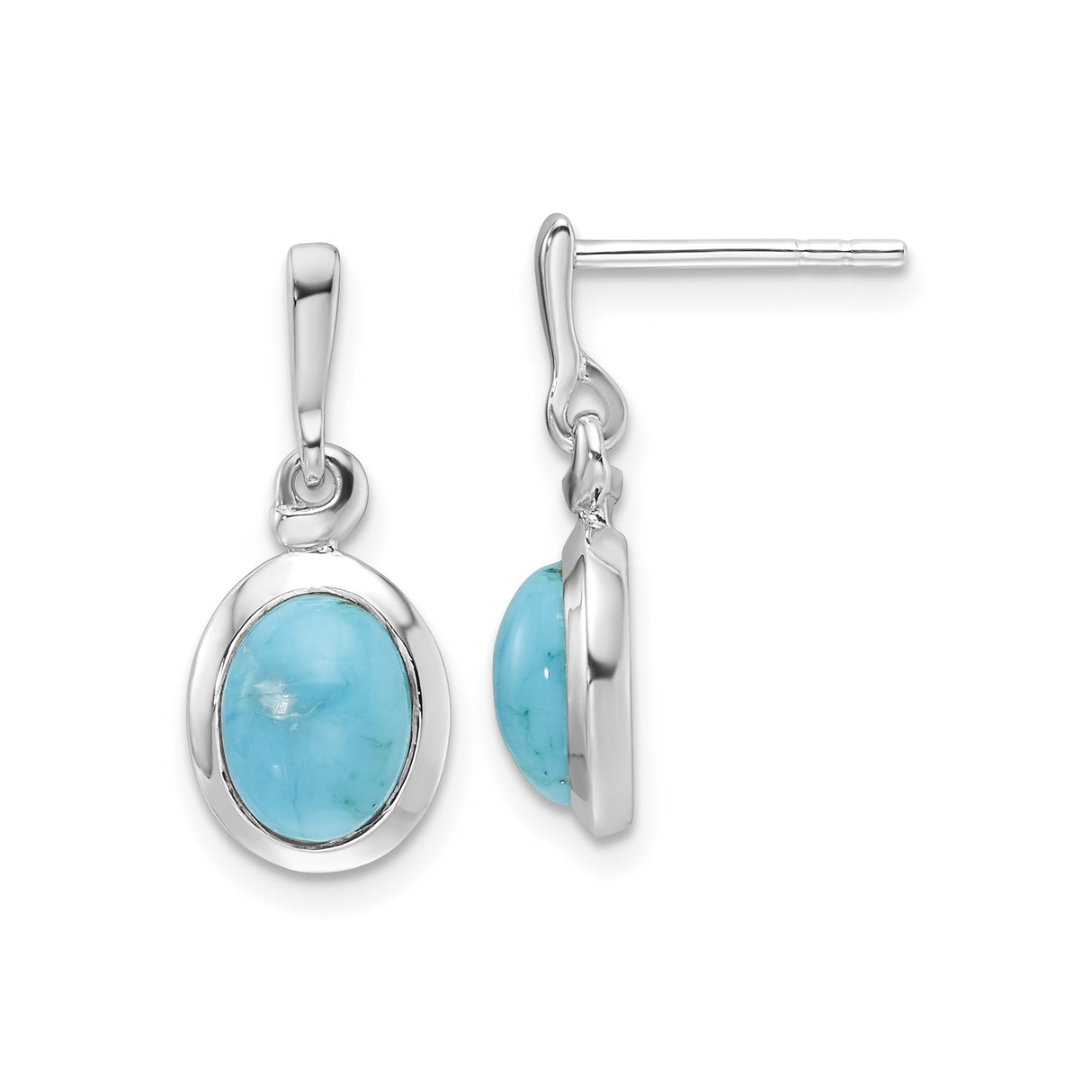 Sterling Silver Dangle Earrings with Turquoise Oval Gemstone, Bezel Setting, Boho Style for Women