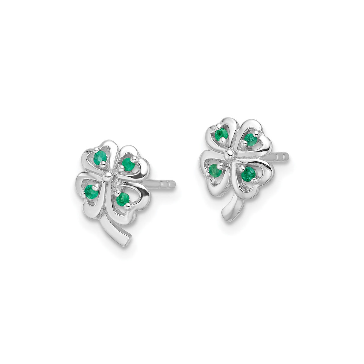 Sterling Silver Four Leaf Clover Stud Earrings with Emerald Accents, Lucky Charm Design for Women