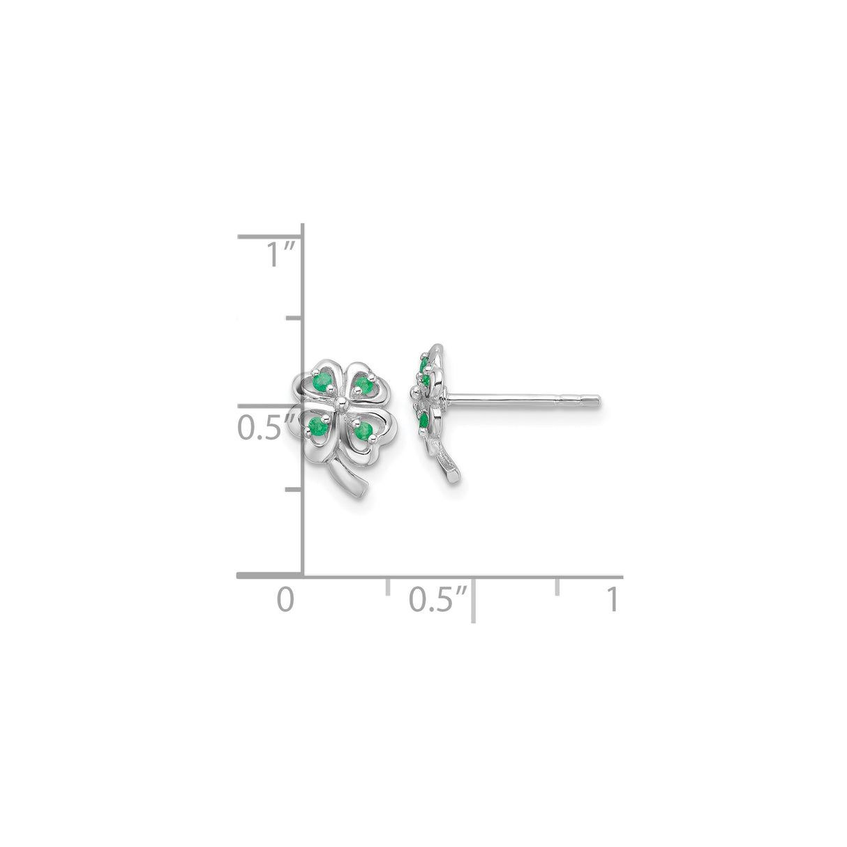 Sterling Silver Four Leaf Clover Stud Earrings with Emerald Accents, Lucky Charm Design for Women