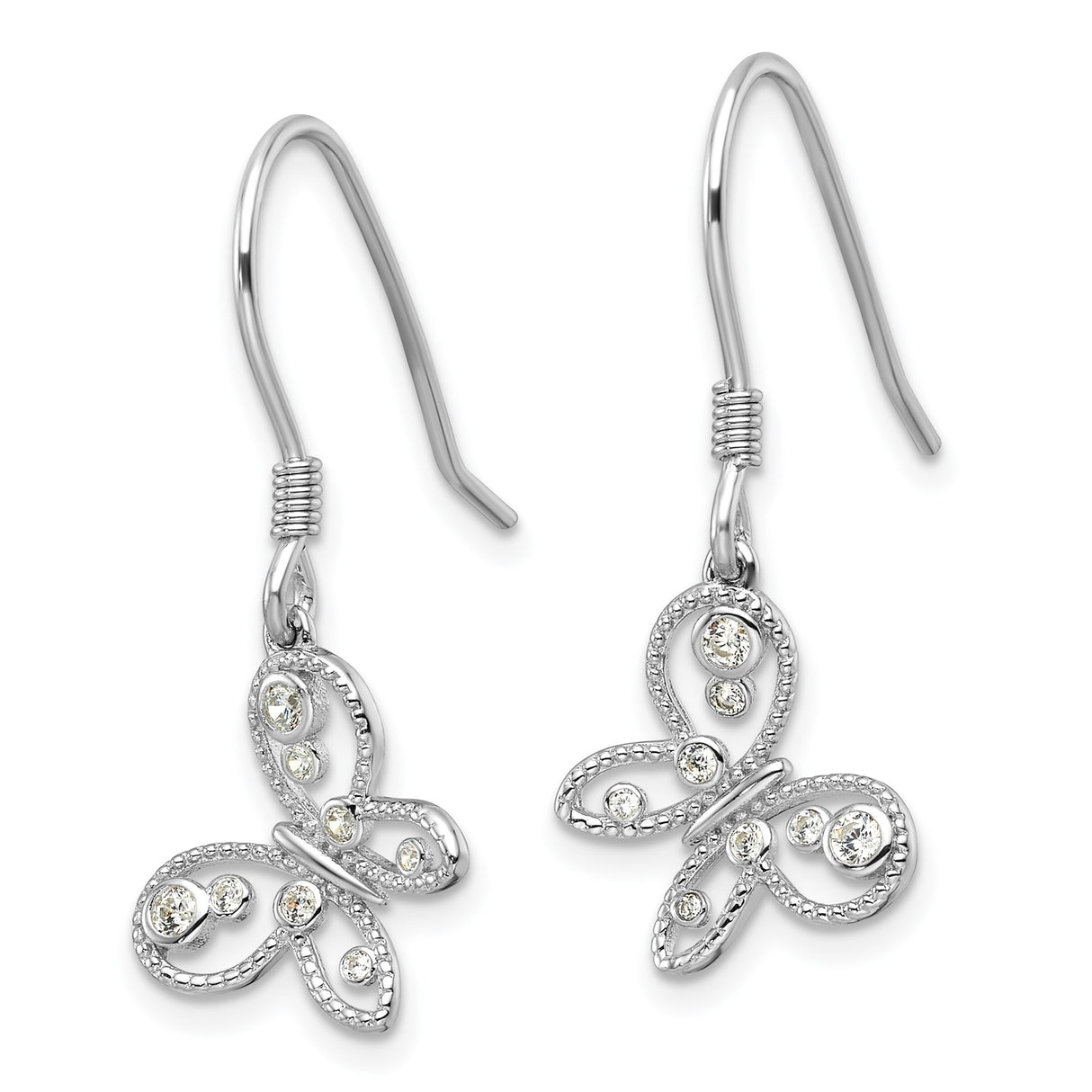 Sterling Silver Butterfly Dangle Earrings with Cubic Zirconia, Nature-Inspired Hook Drop Design
