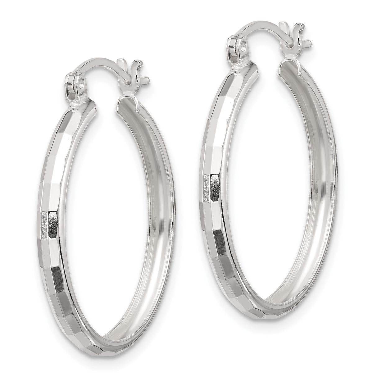 Sterling Silver Hoop Earrings, Faceted Round Design with Polished Finish, Lightweight and Minimalist