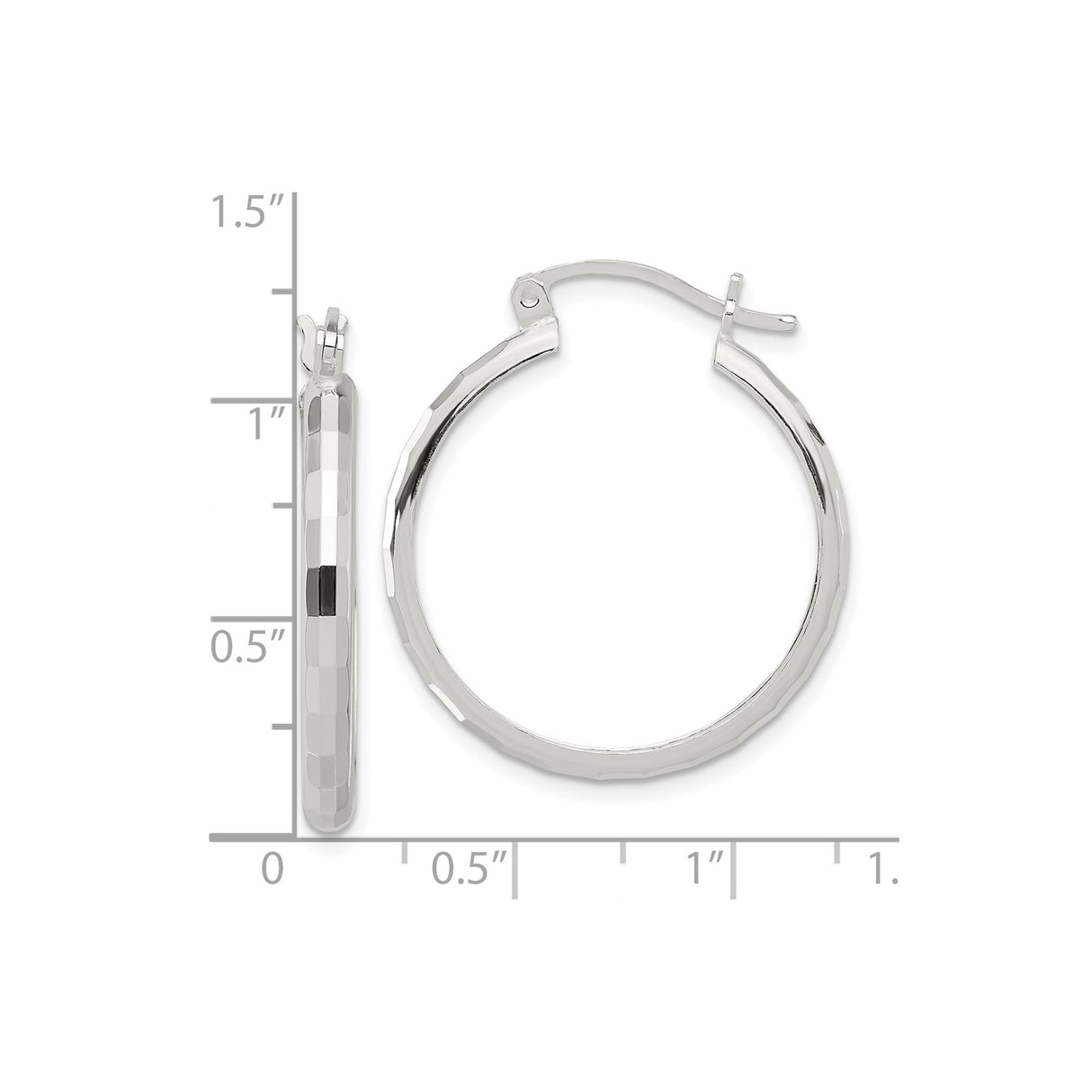 Sterling Silver Hoop Earrings, Faceted Round Design with Polished Finish, Lightweight and Minimalist