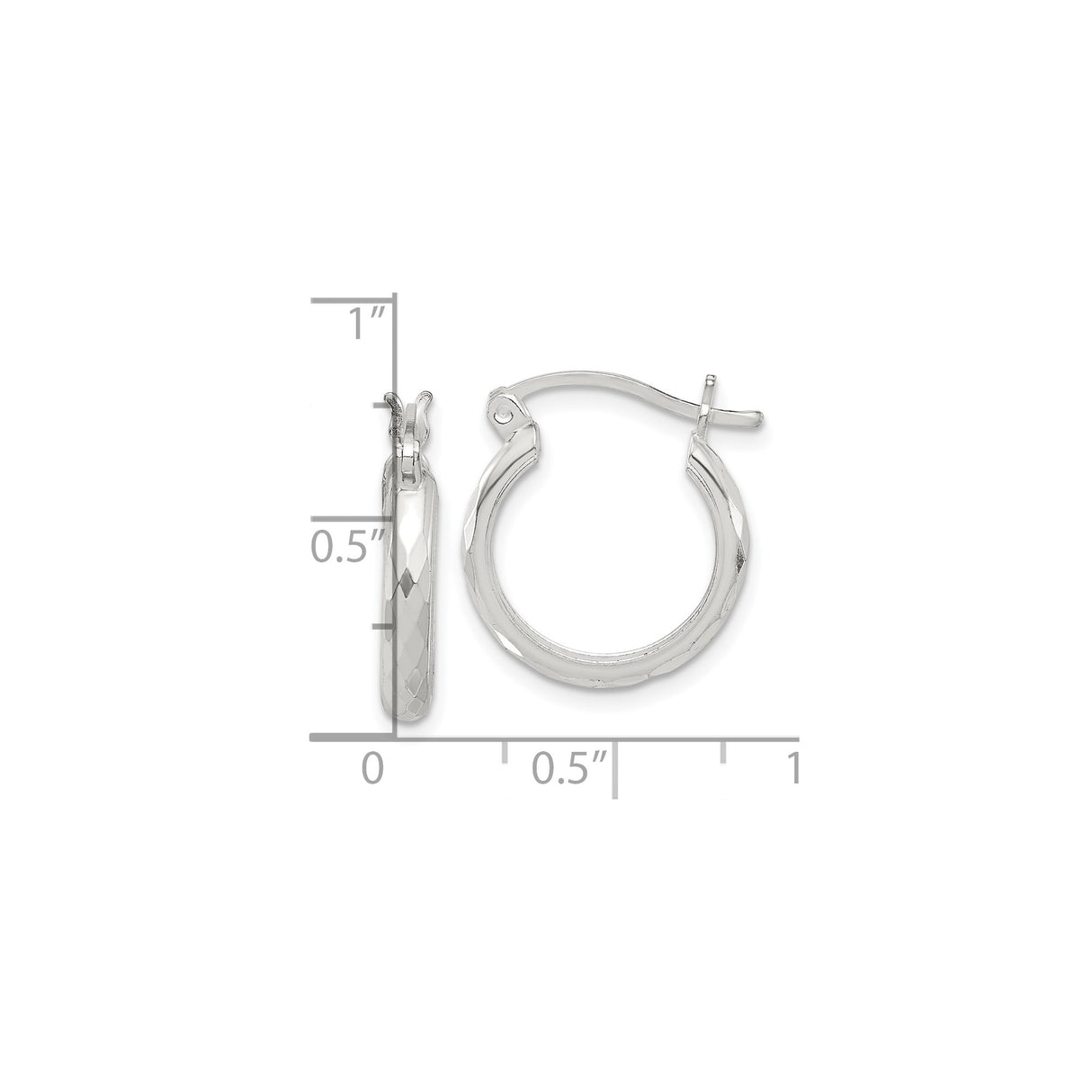 Sterling Silver Faceted Hoop Earrings, Diamond Cut Polished Design, Lightweight Classic Style