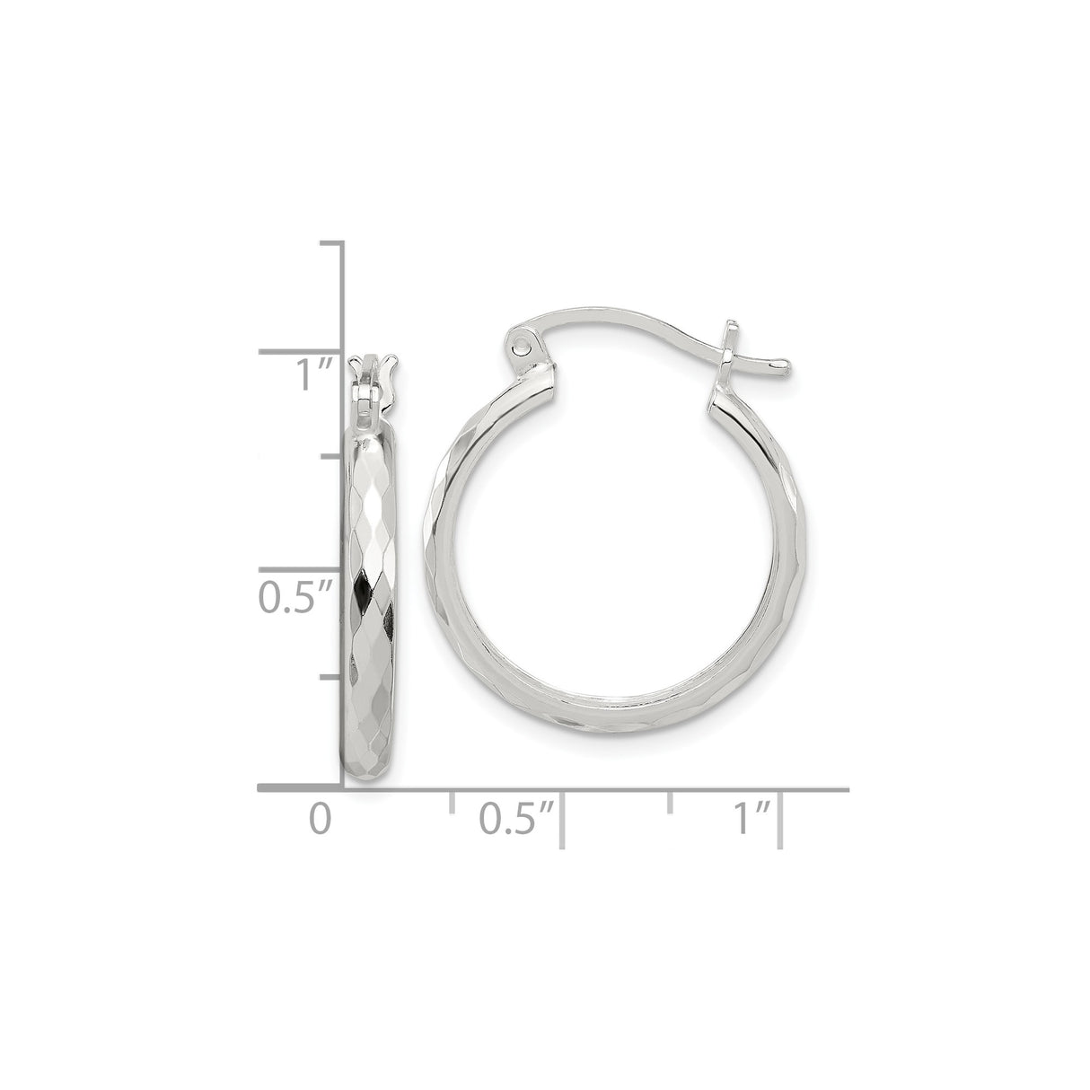 Sterling Silver Hoop Earrings, Diamond Cut Textured Finish, Medium Lightweight Everyday Style
