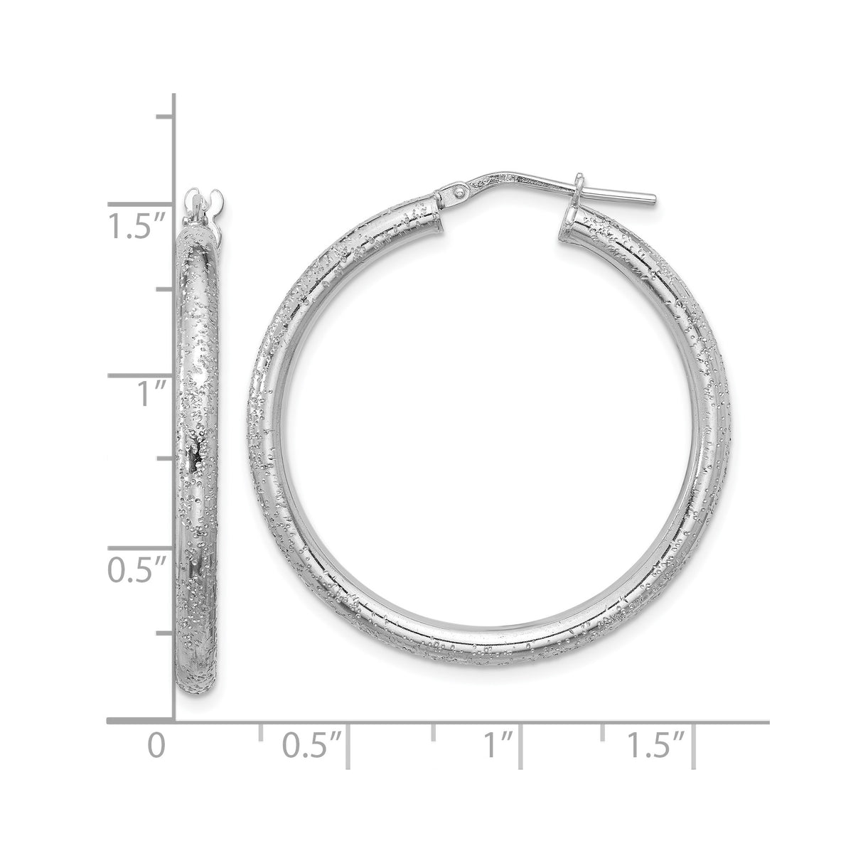 Sterling Silver Hoop Earrings, Large Round Textured Glitter Finish, Lightweight Statement Style