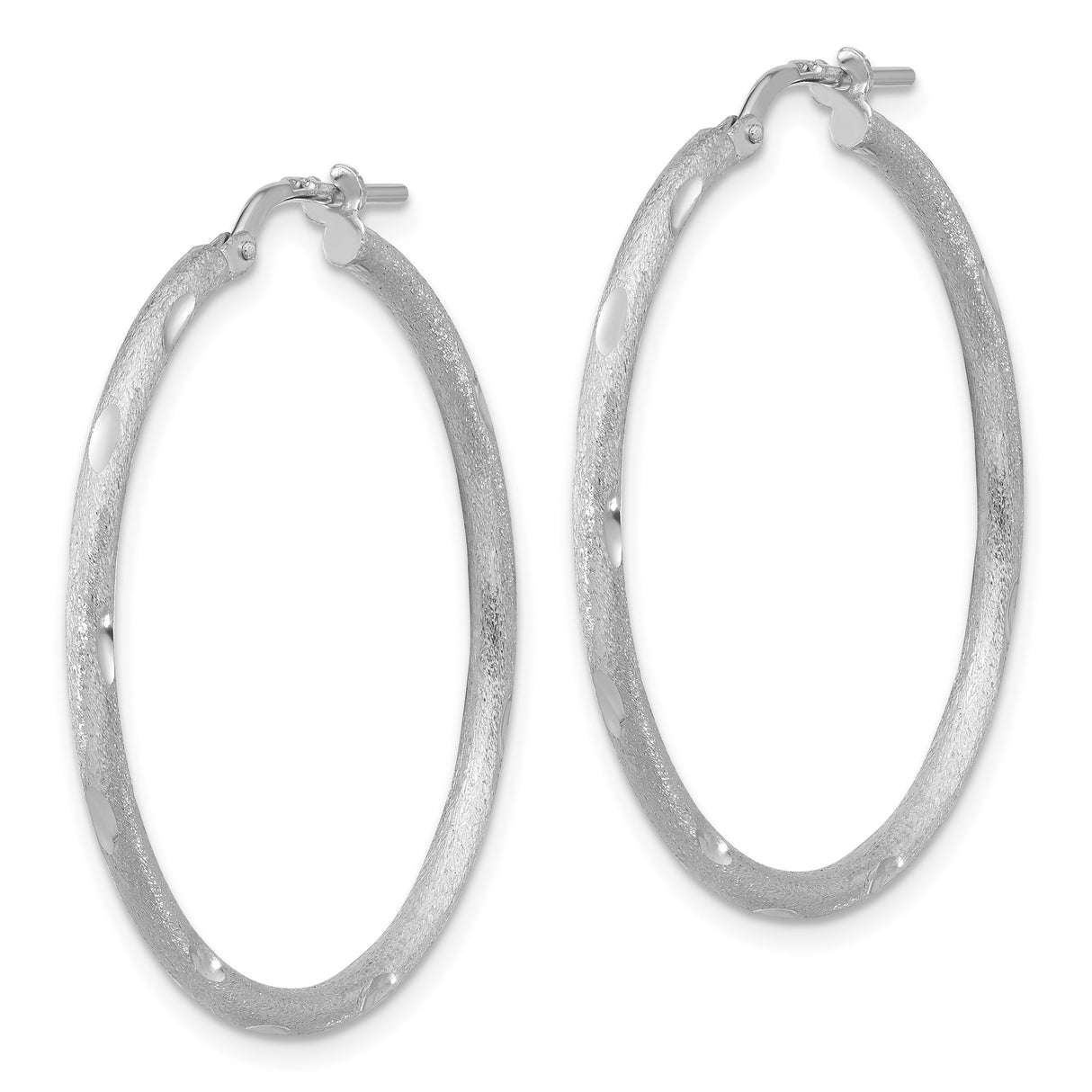 Sterling Silver Hoop Earrings with Textured Oval Cut-Out Design, Lightweight Satin Finish