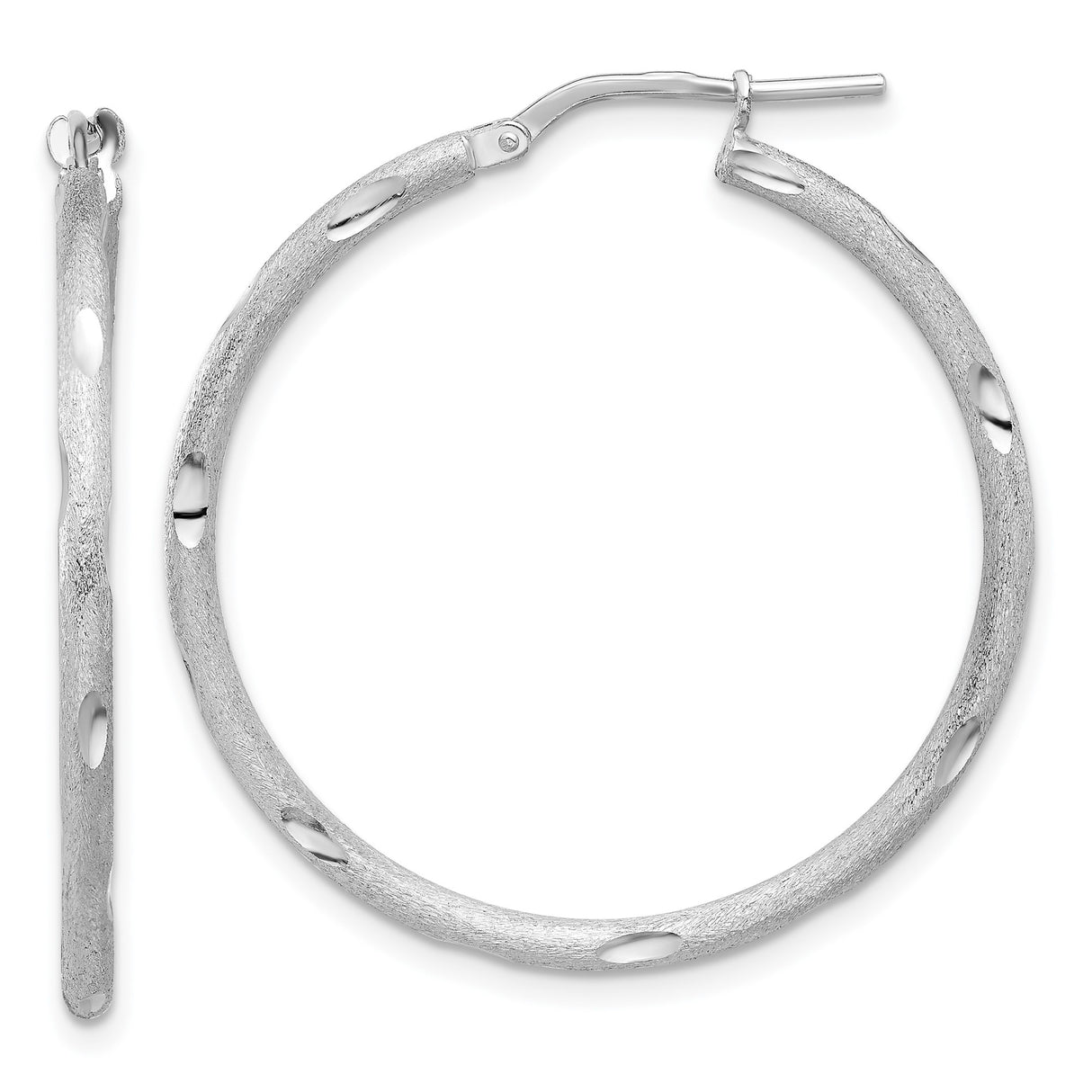 Sterling Silver Hoop Earrings with Textured Oval Cut-Out Design, Lightweight Satin Finish