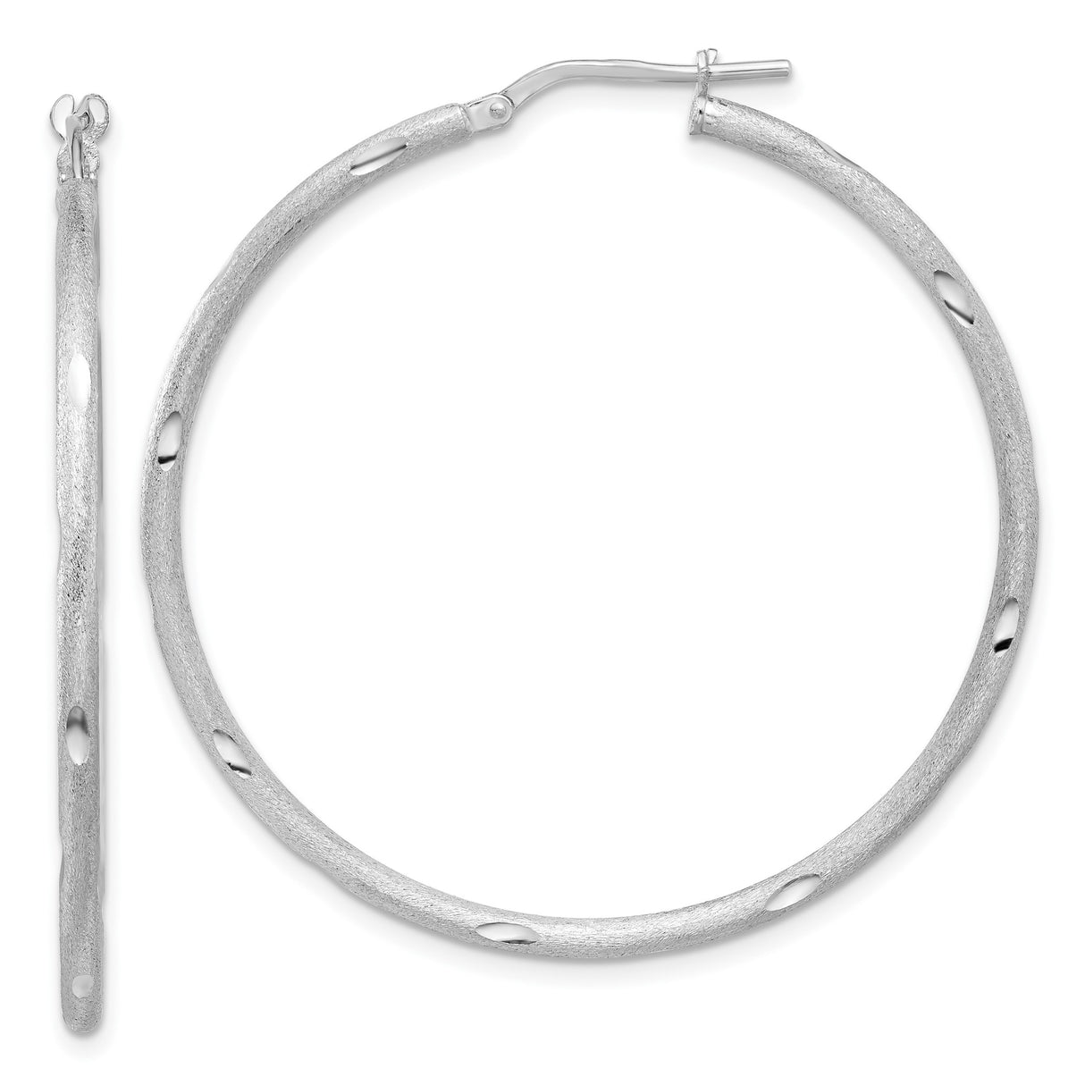 Sterling Silver Hoop Earrings with Textured Finish and Oval Cut-Out Accents