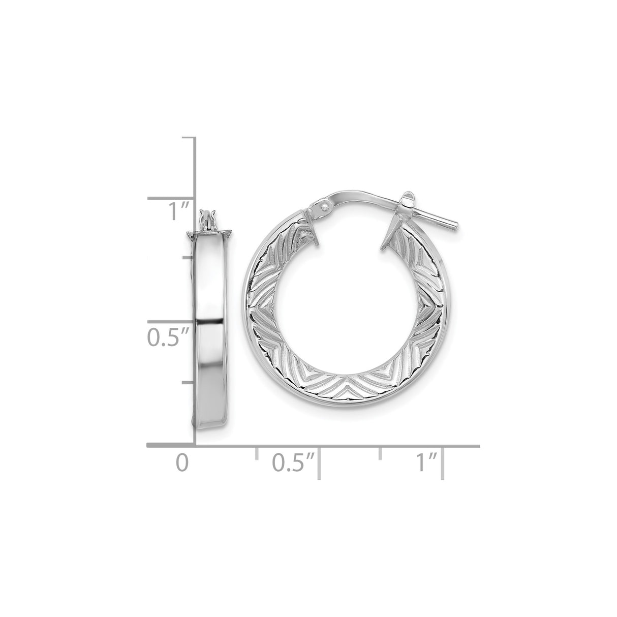 Sterling Silver Hoop Earrings with Chevron Pattern, Geometric Design, Polished Textured Finish