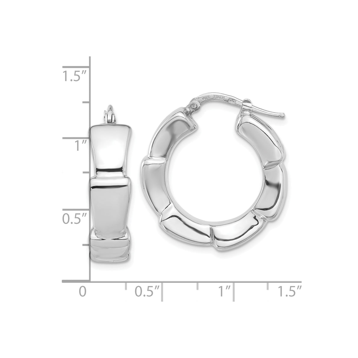 Sterling Silver Hoop Earrings with Bold Bamboo Design and Polished Finish