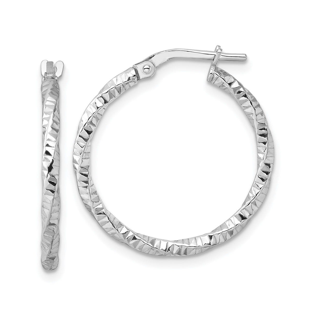 Sterling Silver Twisted Hoop Earrings, Diamond Cut Texture, Polished Modern Style for Women