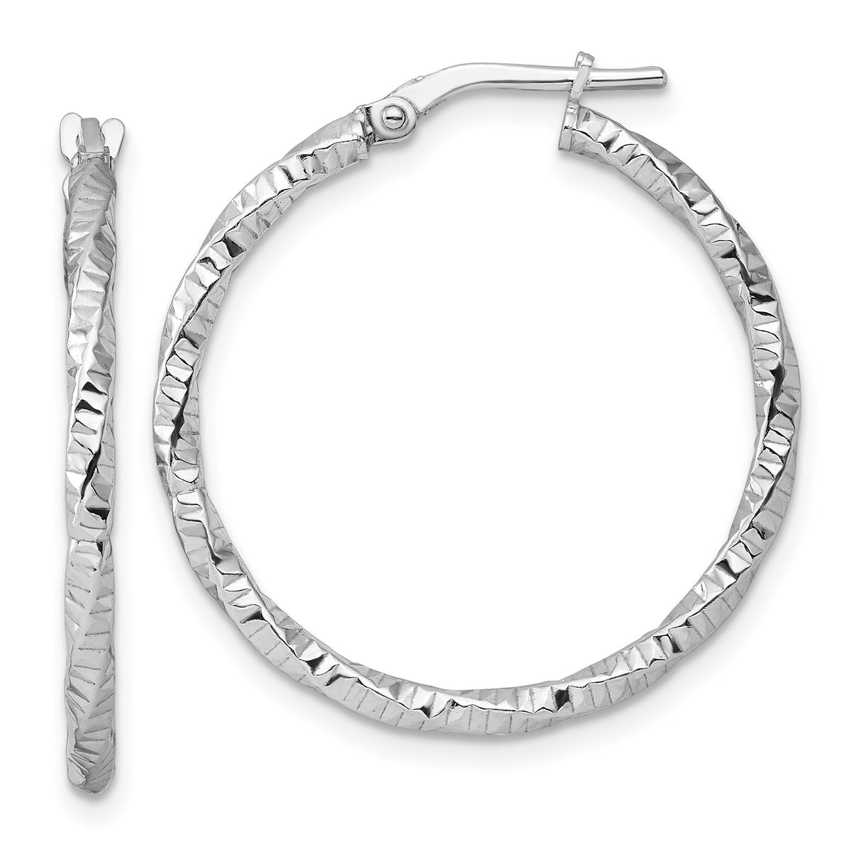 Sterling Silver Twisted Hoop Earrings with Hammered High Polish Finish, Lightweight Textured Design