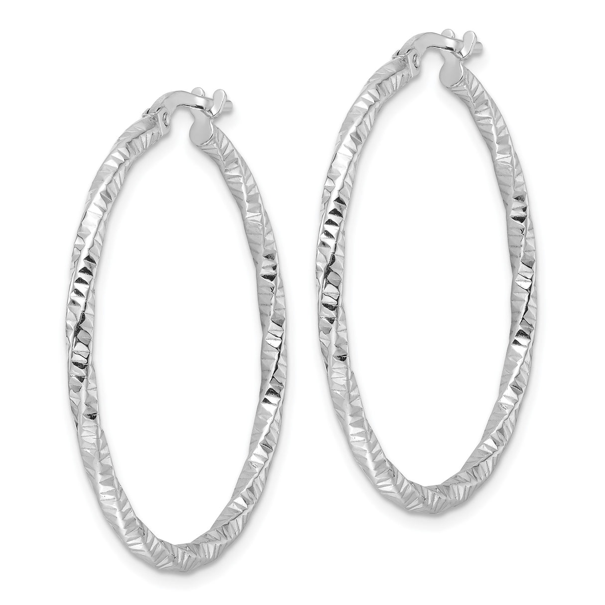 Sterling Silver Twisted Hoop Earrings with Diamond-Cut Textured Finish, Rhodium Plated Design