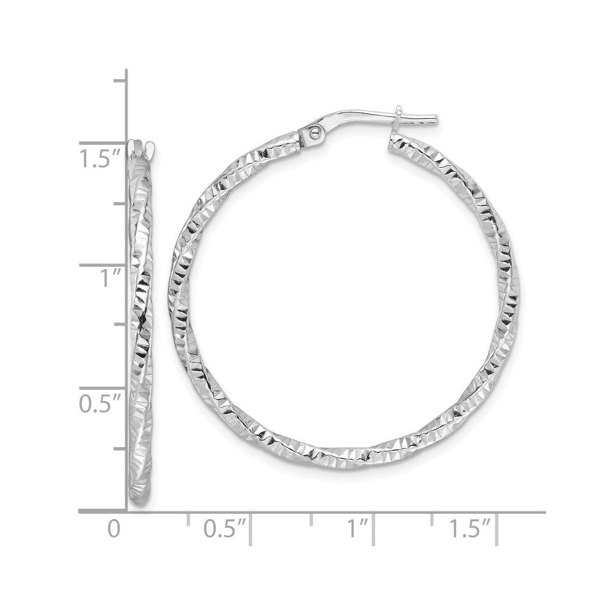 Sterling Silver Twisted Hoop Earrings with Diamond-Cut Textured Finish, Rhodium Plated Design