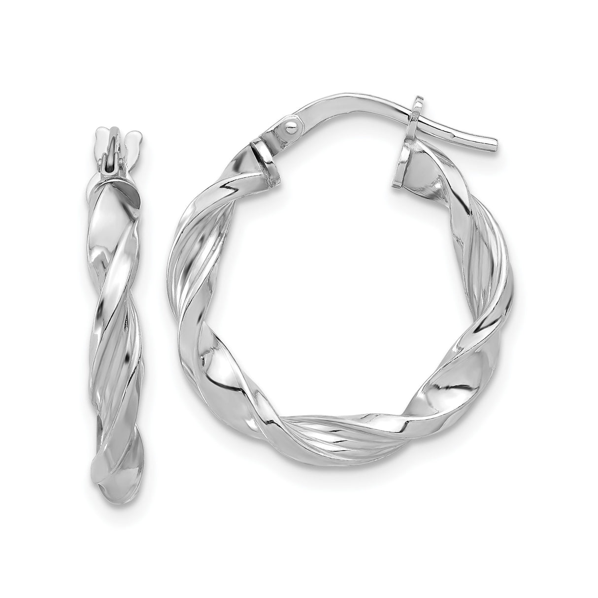 Sterling Silver Twisted Hoop Earrings with Polished Rope Design for Women