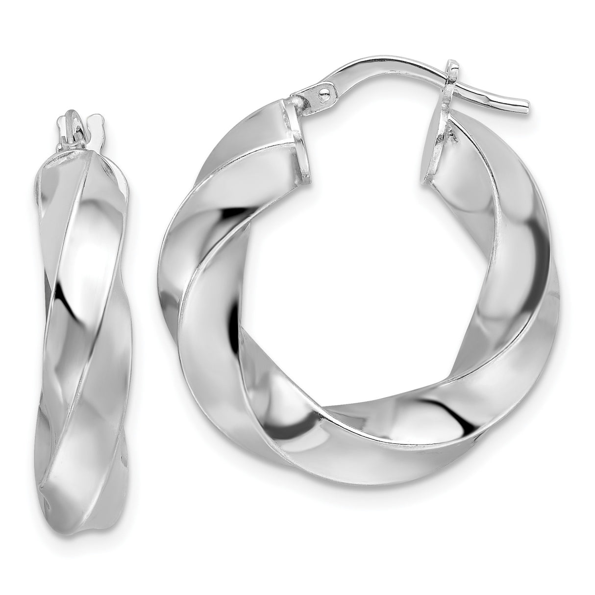 Sterling Silver Twisted Hoop Earrings, Sculptural Chunky Design, Rhodium Plated