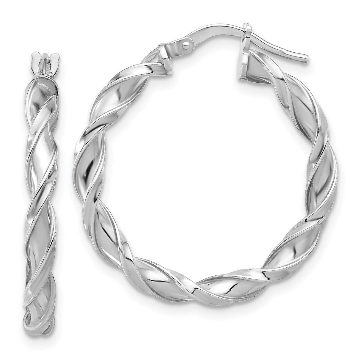 Sterling Silver Twisted Hoop Earrings with Braided Design, Rhodium Plated