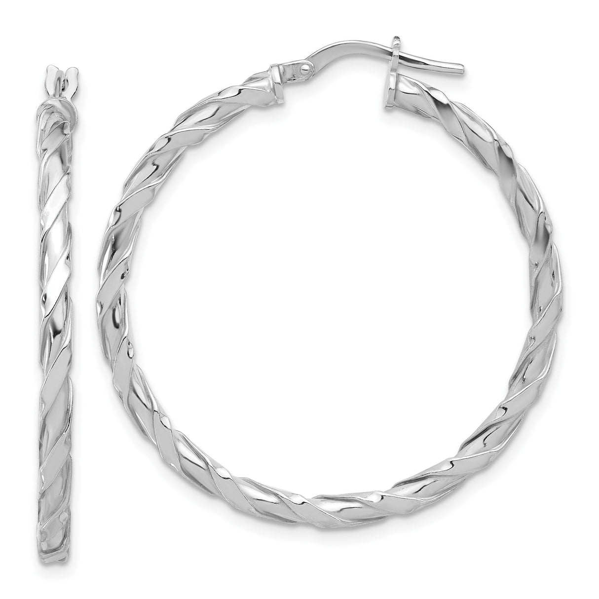 Sterling Silver Twisted Hoop Earrings, Polished Rope Style Medium Hoops for Women
