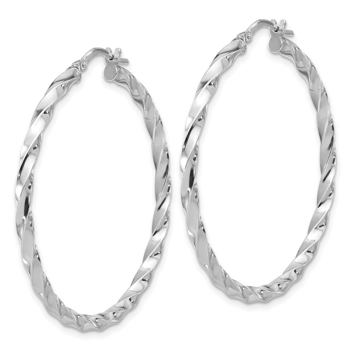 Sterling Silver Twisted Hoop Earrings, Faceted High Polish Rhodium Plated Design for Women