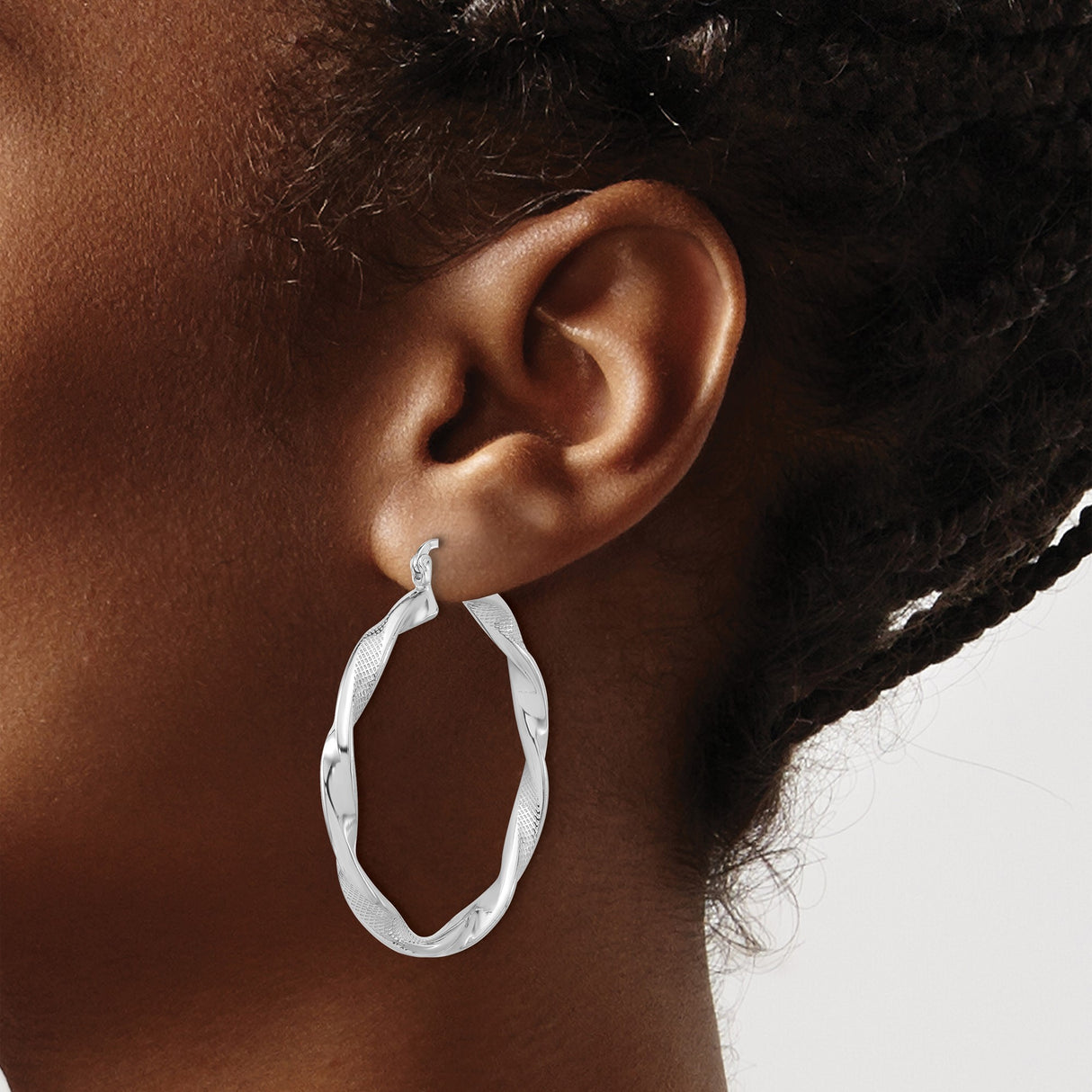Sterling Silver Twisted Hoop Earrings, Polished 3.7mm Lightweight Modern Design for Women