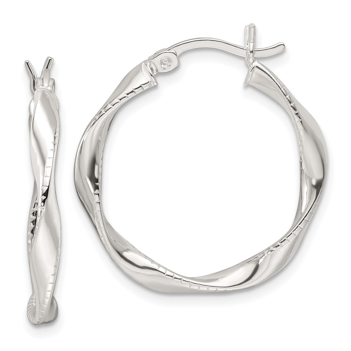 Sterling Silver Twisted Hoop Earrings with Ridged Texture and High Polish Finish
